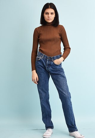 90'S RETRO REGULAR WAIST STONEWASH DENIM JEANS