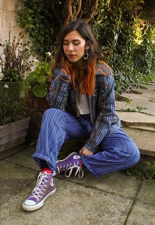 FAIRTRADE BLUE STRIPED COTTON DRAWSTRING TROUSERS