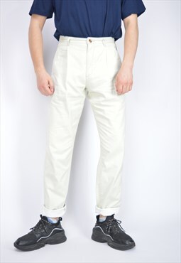 Vintage light grey classic straight cotton suit trousers