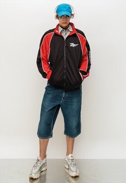 90's Vintage cool zip-up sports / track jacket in red/black