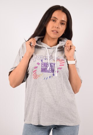 VINTAGE REEBOK HOODED T-SHIRT TOP GREY