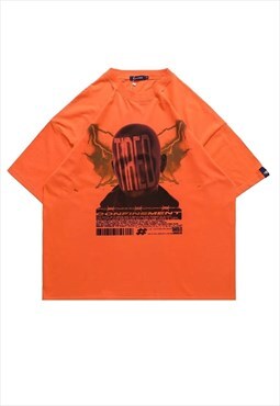 Gothic t-shirt tired face tee thunder print top in orange