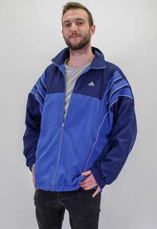 VINTAGE ADIDAS PATTERN SHELL JACKET IN BLUE XXL