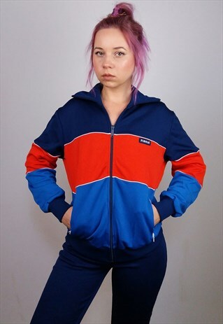 VINTAGE 80'S RETRO FRONT ZIP JUMPSUIT AND TRACK JACKET