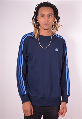 ADIDAS MENS VINTAGE SWEATSHIRT JUMPER LARGE NAVY BLUE 90S