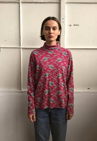 VINTAGE 90' BEAUTIFUL CUTE PINK BLOUSE WITH TURTLENECK