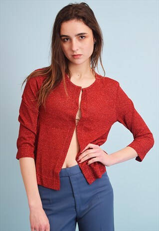 90'S RETRO GRUNGE SHIMMER RED MESH PARTY TOP BLOUSE