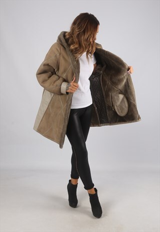 VINTAGE SHEEPSKIN SUEDE SHEARLING COAT SHORT 16 - 18 (J9AB)