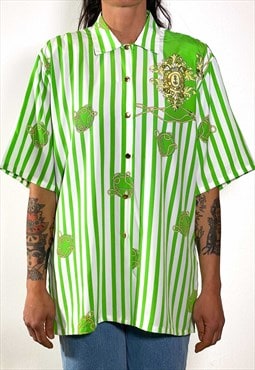 Vintage 90s baroque green short sleeved shirt 