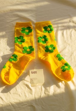 Yellow Bold Floral Print Socks