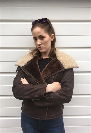 WOMENS BROWN SHERPA FUR COLLAR LOOK AVIATOR JACKET COAT