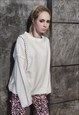 DISTRESSED KNITWEAR SWEATER REWORKED RIP KNIT JUMPER WHITE