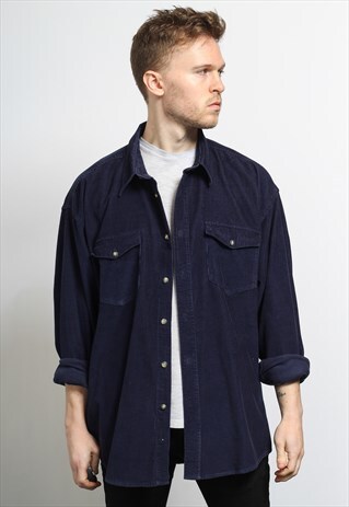 VINTAGE CORDUROY CORD SHIRT BLUE