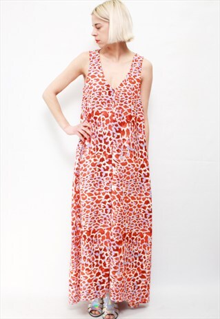 VINTAGE 90' BEAUTIFUL AMAZING MAXI RED CHEETAH DRESS