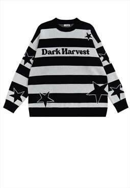 Fluffy sweater grunge knitted jumper gothic star top black