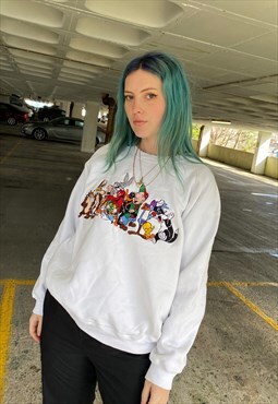 Vintage 90s Looney Tunes White Embroidered Sweatshirt