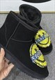 CUSTOMIZED SMILEY BOOTS EMOJI DIAMONDS SHOES IN BLACK