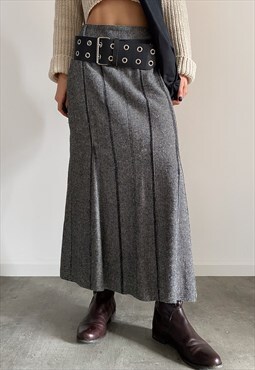 Vintage Y2K 00s grey wool maxi skirt