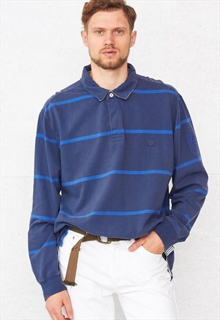 VINTAGE BLUE ACTIVE CAMEL STRIPED LONG SLEEVE POLO SHIRT TOP