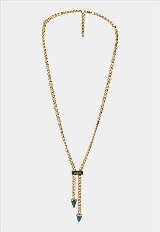 GOLD PLATED DRIPPING GREEN STONES NECKLACE