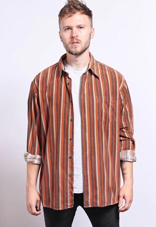 VINTAGE CORDUROY CORD STRIPED SHIRT