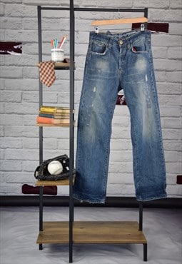 80s Vintage Preppy Levi Mid Blue Distressed Denim Jeans