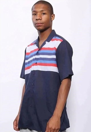 VINTAGE GUY FLEURY STRIPED SHIRT NAVY BLUE