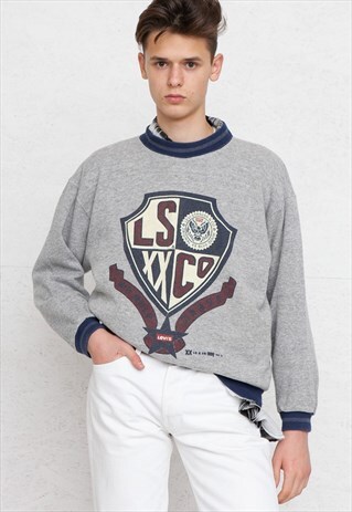 VINTAGE GREY LEVI'S ROUND NECK KNIT JUMPER SWEATER