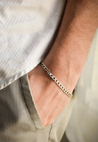 CHAIN BRACELET FOR MEN, BRACELET MADE OF FLAT SILVER LINKS