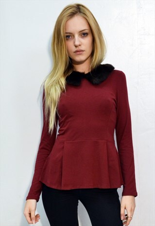 FAUX FUR COLLAR TOP (BURGUNDY)