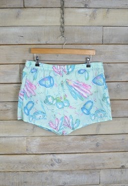 Vintage Abstract Patterned Disco Shorts Cyan Blue XL BR2141