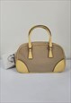 Vintage Prada Taupe and Yellow Bowling Style Bag with double