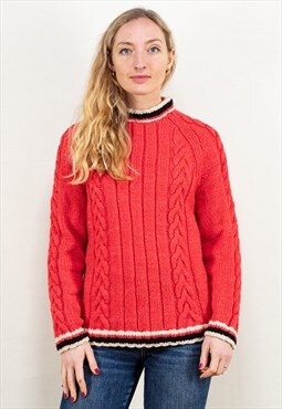 Vintage 90's Wool Hand Knit Sweater in Coral