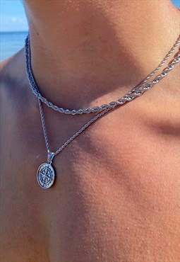 Silver Compass Necklace Rope chain combo 