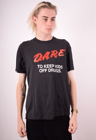MENS VINTAGE T-SHIRT TOP MEDIUM BLACK 90S