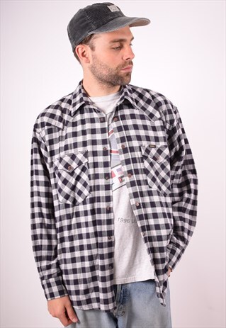 LEE MENS VINTAGE FLANNEL SHIRT LARGE BLACK CHECK 90S