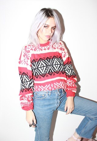 VINTAGE 90S KNITTED ORANGE FAIR ISLE CHRISTMAS JUMPER