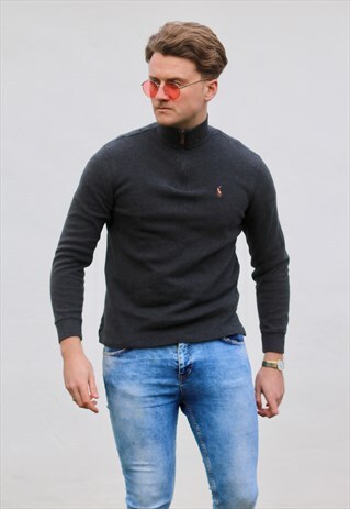 RALPH LAUREN USA 1/4 ASPHALT GREY SWEATSHIRT