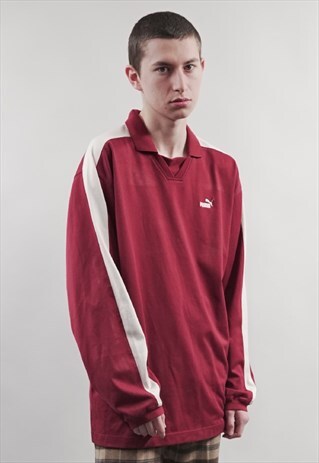 VINTAGE 90'S PUMA BURGUNDY POLO SWEATSHIRT
