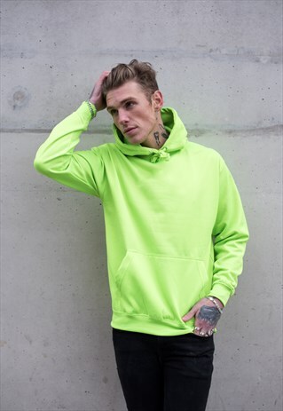 ESSENTIAL BLANK PULLOVER HOODY - NEON ELECTRIC LIME GREEN