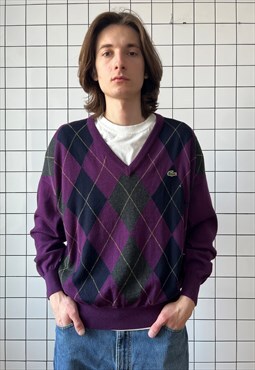 Vintage LACOSTE Sweater Knit V Neck Jumper Knitted 80s