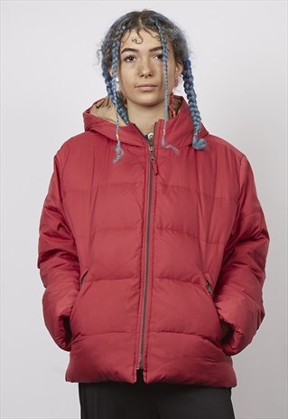 VINTAGE 90'S RASPBERRY RED HOODED PUFFER JACKET