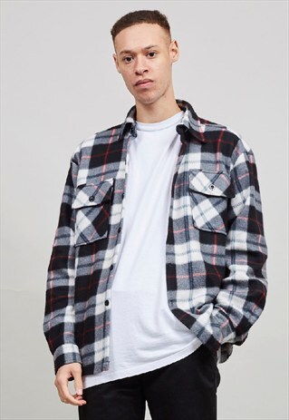 VINTAGE 90'S MULTI COLOURED FLEECE TARTAN WORKMAN SHIRT/ JAC