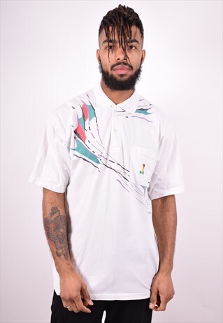 HUGO BOSS MENS VINTAGE POLO SHIRT MEDIUM WHITE 90'S