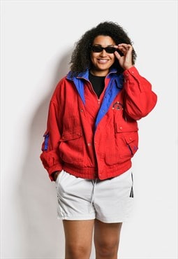 80s vintage red jacket unisex full zip up PUMA hooded coat