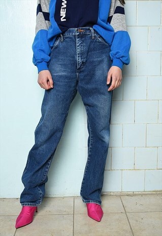 VINTAGE 90S RETRO WRANGLER MOM HIGHWAISTED DENIM JEANS BLUE