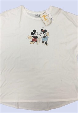 New White T-Shirt Womens UK22 Mickey Mouse Short Sleeves 