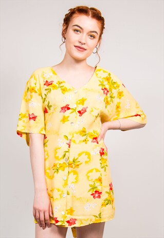 VINTAGE 90'S YELLOW FLORAL PATTERN SUMMER DRESS