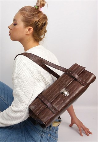 VINTAGE 90'S FAUX CROC PRISM SHOULDER BAG