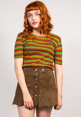 VINTAGE 70'S MULTICOLOUR STRIPED SHORT SLEEVE T-SHIRT
